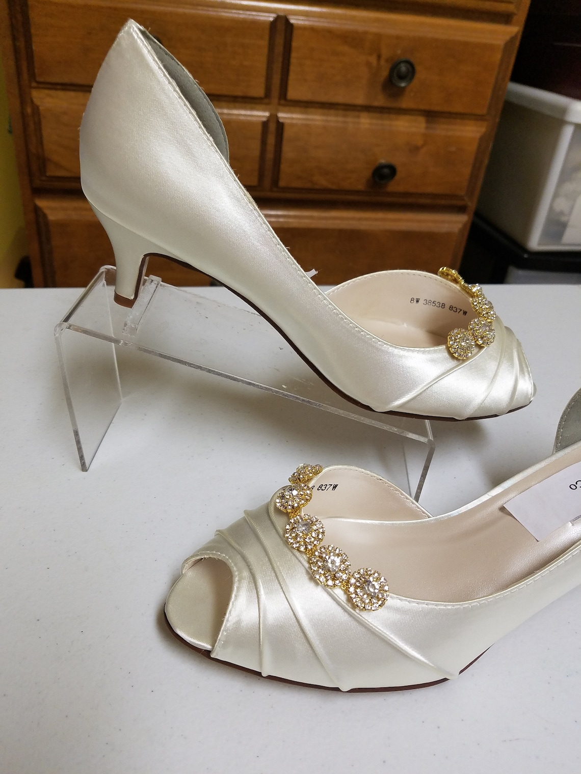 Bling Wedding Shoes short kitten heel Ivory or CHAMPAGNE or Etsy