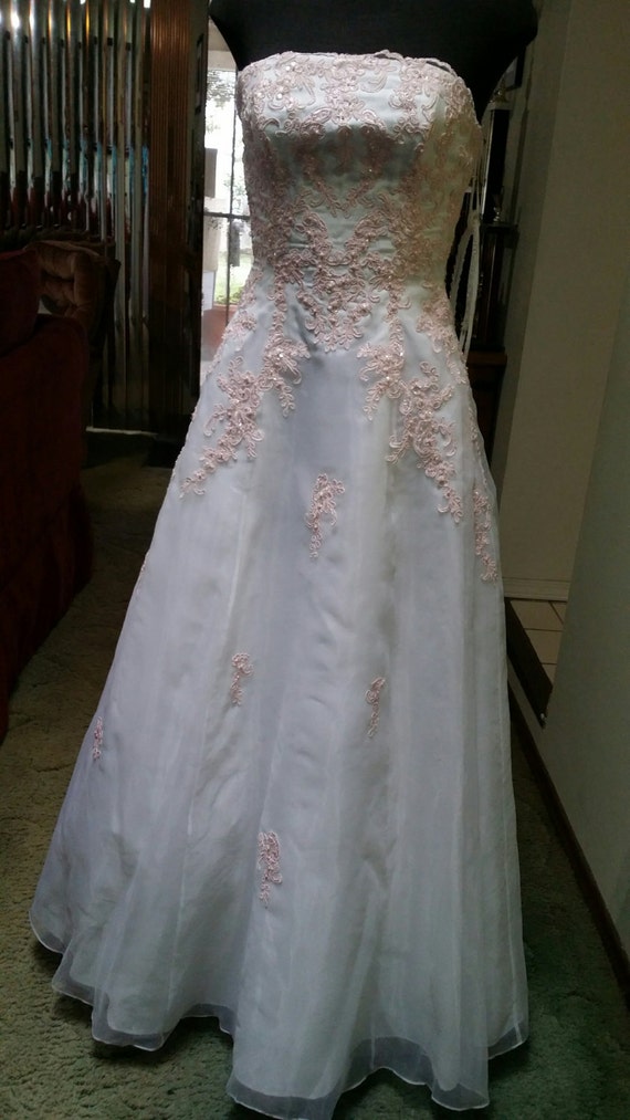 Pink Wedding Dress strapless, white pink A line X… - image 4