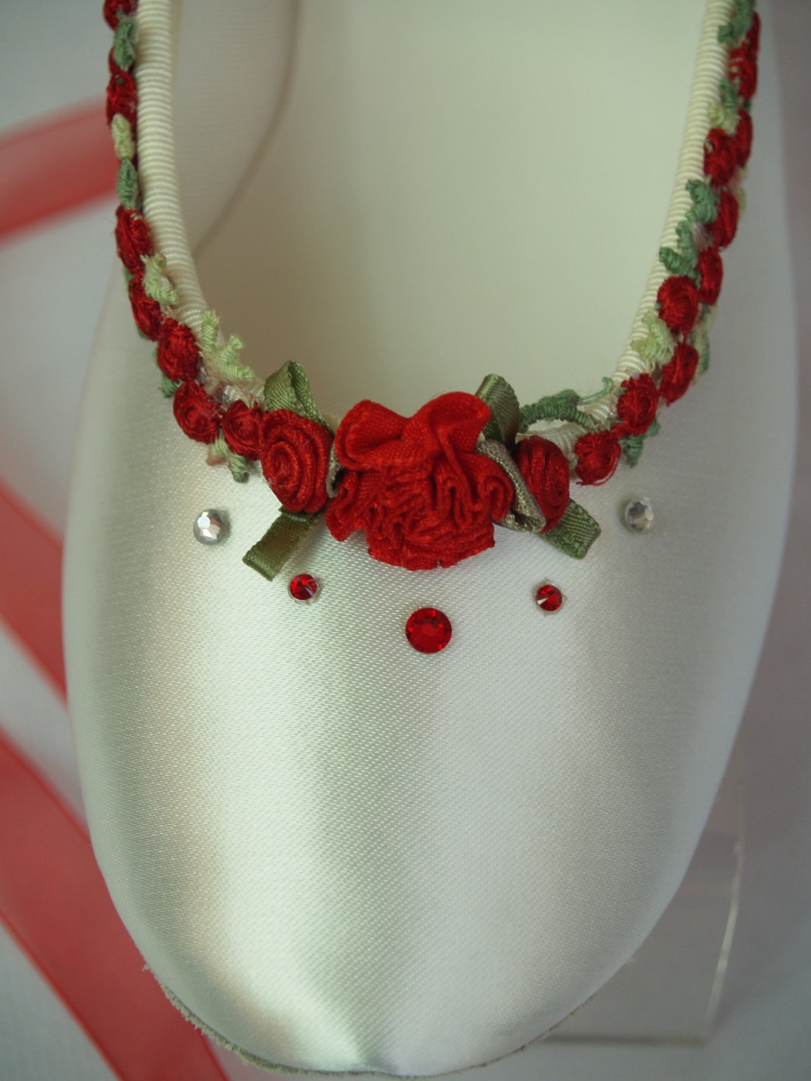 wedding red flowers flats ivory or white ballet style slipper style lace up ribbon style, romantic, valentine's day, touch o wedding red flowers flats ivory or white ballet style slipper style lace up ribbon style, romantic, valentine's day, touch o
