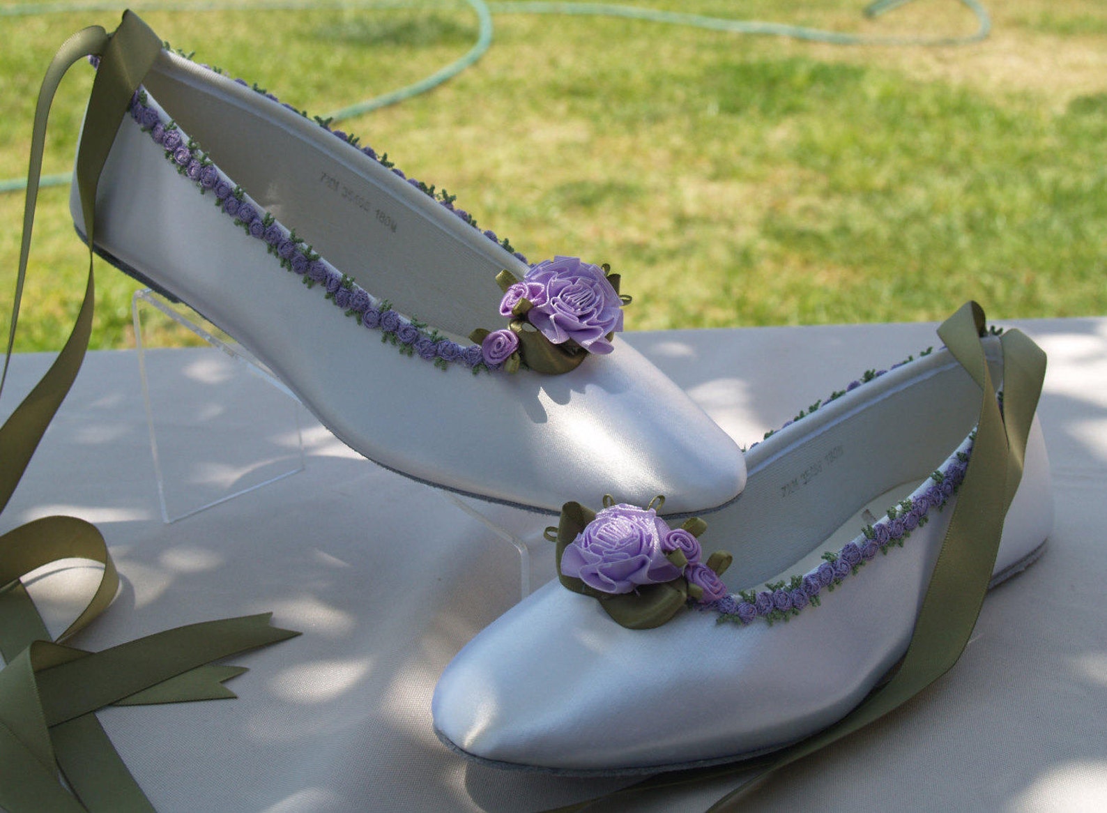 fairy tale wedding flats lavender flower trim green lavender, ivory or white ballet style slipper style lace up ribbon style,tou fairy tale wedding flats lavender flower trim green lavender, ivory or white ballet style slipper style lace up ribbon style,tou