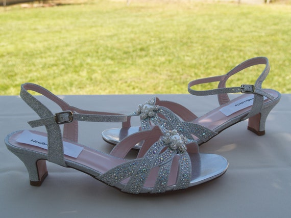silver low heel shoes