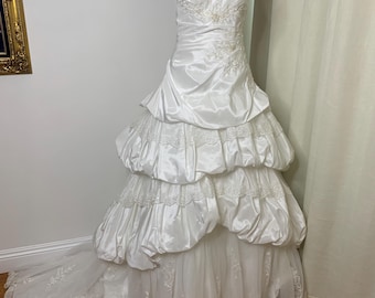 Vestido de novia vintage color marfil, talla 12, con encaje y recogidos, falda fruncida, sin tirantes, de tafetán y encaje festoneado, color Moonlight