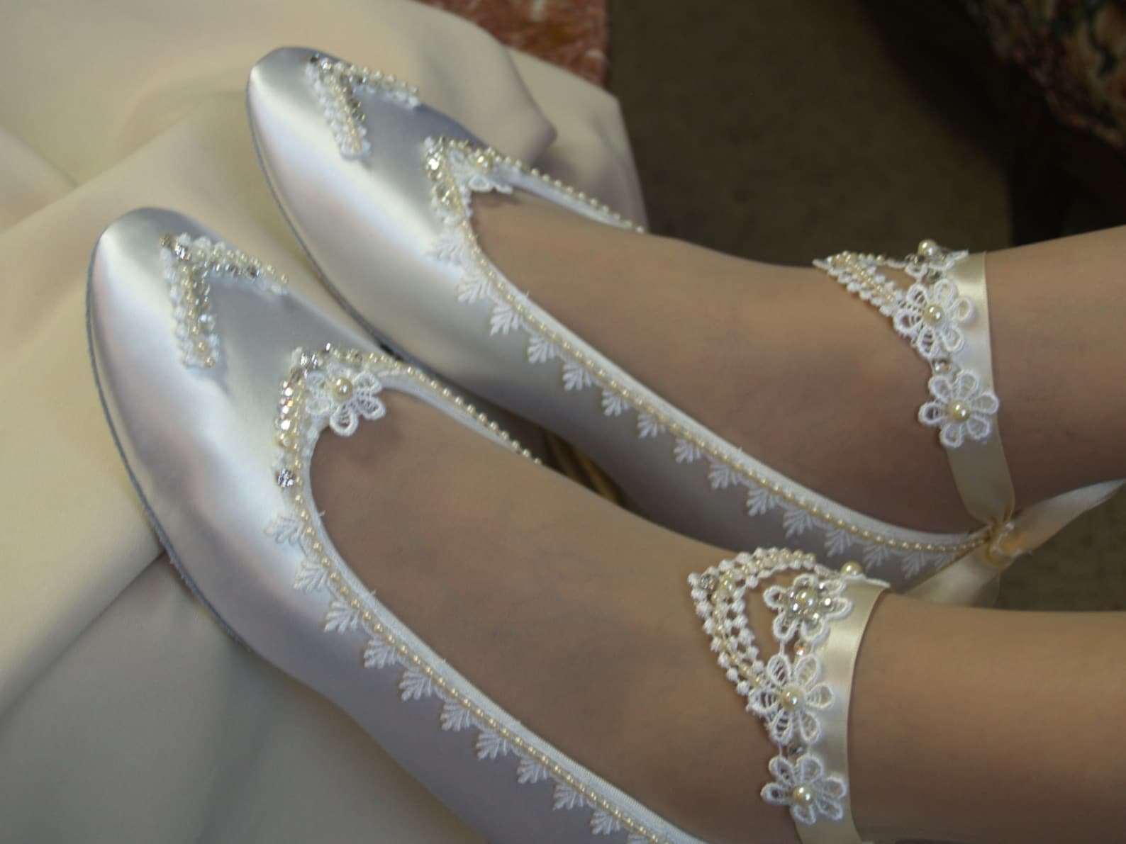 bridal victorian flats white shoes fine us lace pearls and crystals embellished,wedding flat shoes victorian, satin ballet style