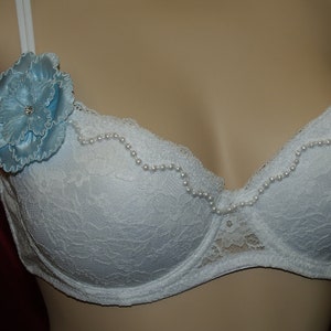 Brides Push-up Bra White lace and blue flower image 4