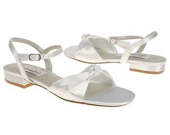 White Satin Flower Girl Sandals: Communion Shoes, Size 4