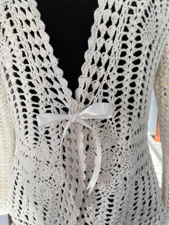 Vintage Off-White Knitted Jacket: Ramie Cotton Bl… - image 3
