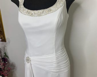 Vestido de novia de gasa con tirantes de cuentas, talla 12, de Vintage Moonlight. Vestido de boda o aniversario, corte tubo.