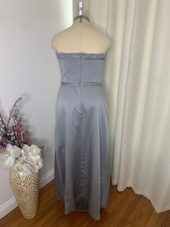 grey strapless bridesmaid dresses MACloth Halter Lace Chiffon Long Bridesmaid Dress Vintage Grey Wedding Party Formal Gown Grey / Above Knee / US2 main image 0