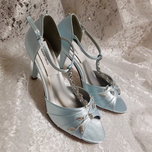 Blue Wedding Shoes Royal Blue with Silver Swarovski Crystals, peep toe, covered heel ankle strap, hand dyed satin, bling , satin heels image 9