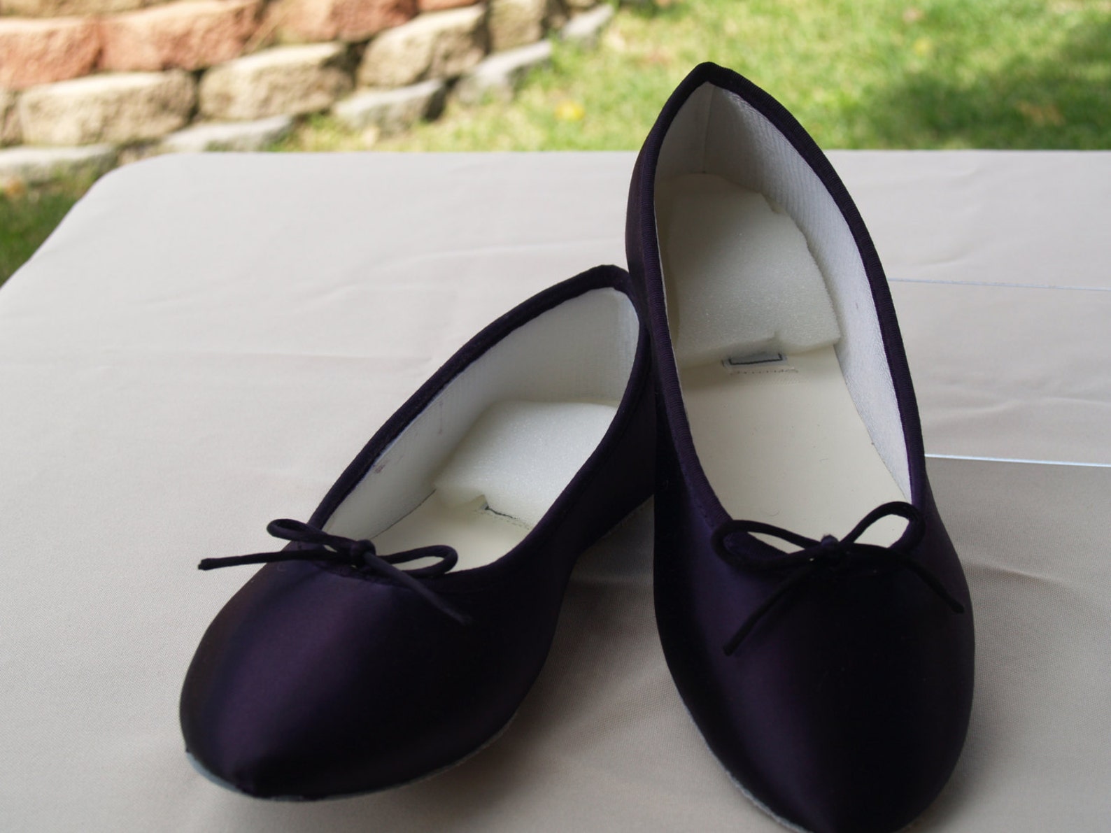 wedding dark eggplant shoes satin ballet style flat slipper, wedding shoes, bridesmaids, special occasion, comfort