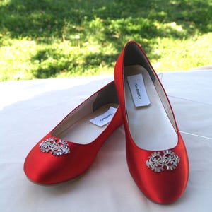 Wedding Flat Royal Blue Shoes with Brooch, Royal Blue plus 200 colors,something Blue ballet style slippers,embellished satin,Carrie,non slip