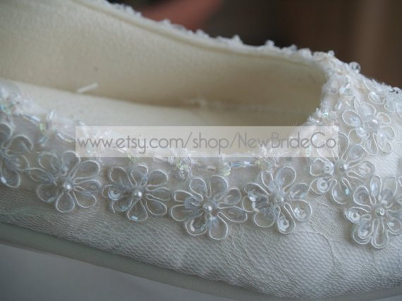 wedding ivory flats vegan shoes embellished with beading edge and sequins appliques, gorgeous victorian ballet style slippers, p