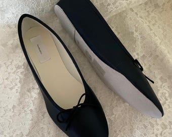 Size 7.5 Black Satin Ballet Flats: Goth Wedding Shoes, Special Occasion Comfort, Ready to Ship, Simple Black Flats, Black satin shoes