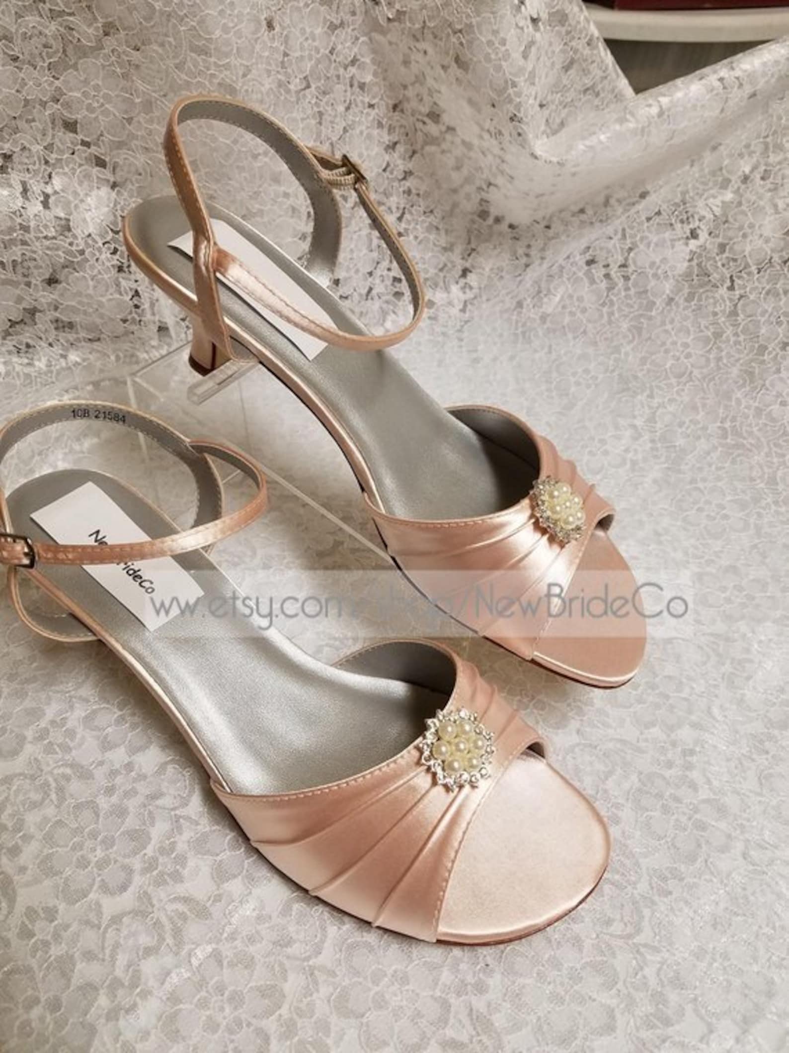 BLUSH PINK Wedding Shoes 1 3/4'' Heel Lace PEARLS and Etsy