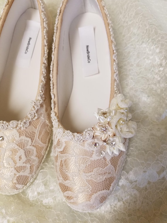 flat champagne wedding shoes
