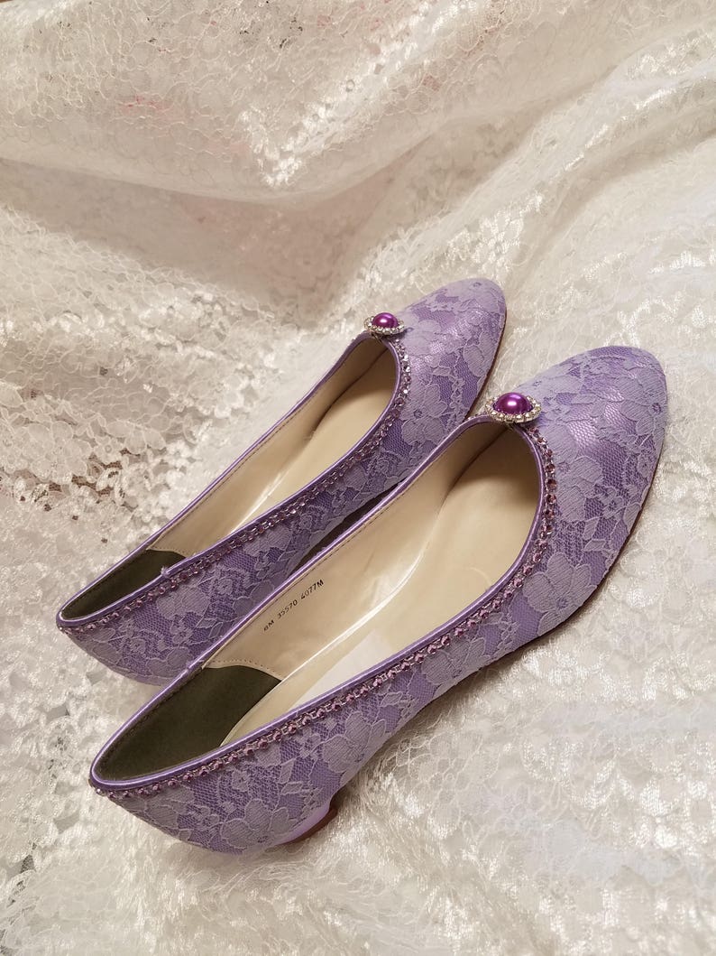 Purple Wedding Lace shoes almost flat heel purple shoes | Etsy