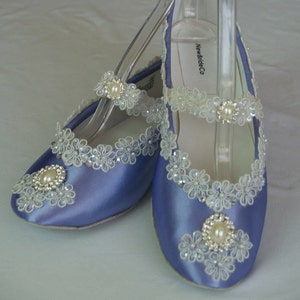 US Size 10  Victorian Flats Purple w Ivory embellishments,Ivory lace Mary Jane ballet slipper, Marie Antoinette style Size: 10