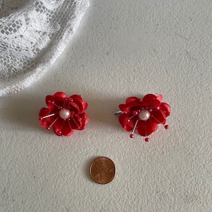 2 RED Bridesmaid Hair flowers,flower girl flowers red,red hair flowers, Christmas hair clips,Valentines Day Red flower Hair Clips, Gift