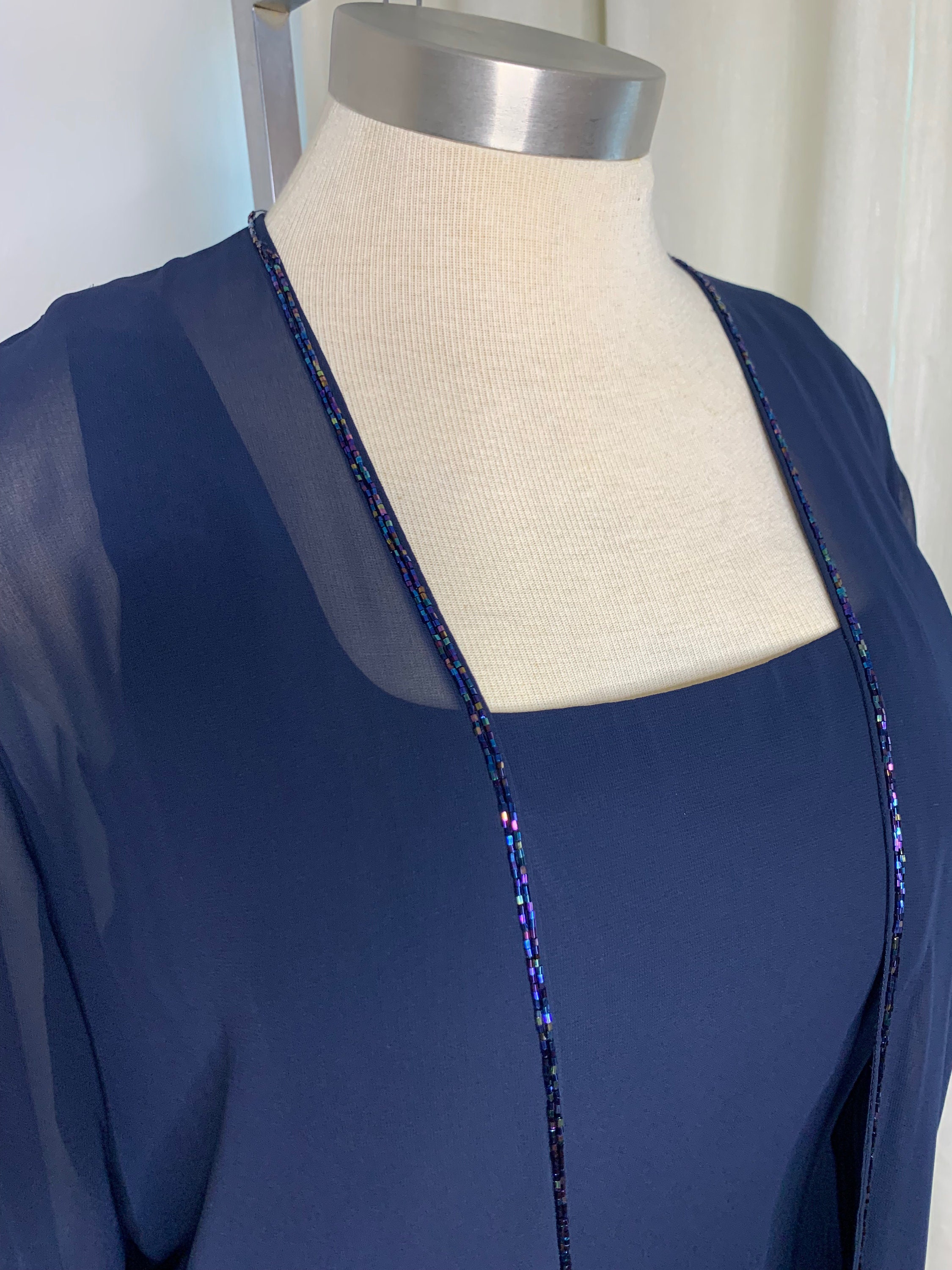 Navy Blue 2 Piece Formal Dress with Jacket Size 20, Vintage Caterina Mother of The Bride Outfit, Beaded Chiffon Jacket, Plus Size Navy Gown
