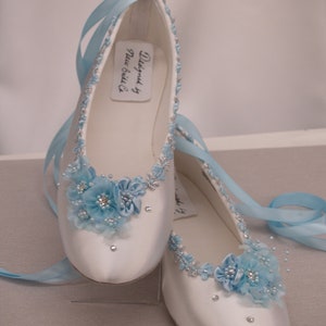 Blue Wedding Flats White Satin Shoes Blue Bridal Flat Shoes - Etsy