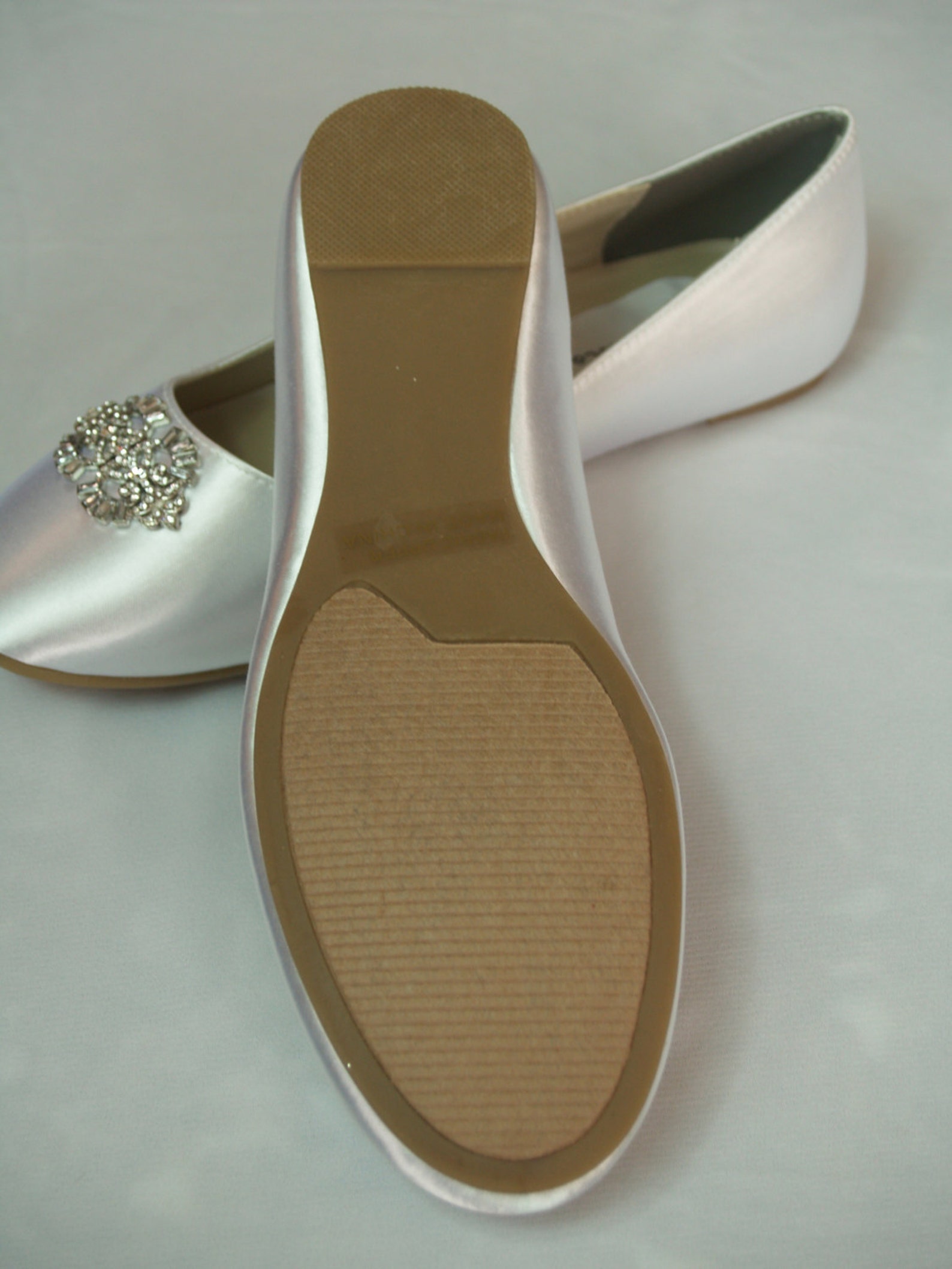 size 7 ready to ship flat shoes nude color with brooch - neutral nude color satin flats,non slip satin ballet style slipper flat