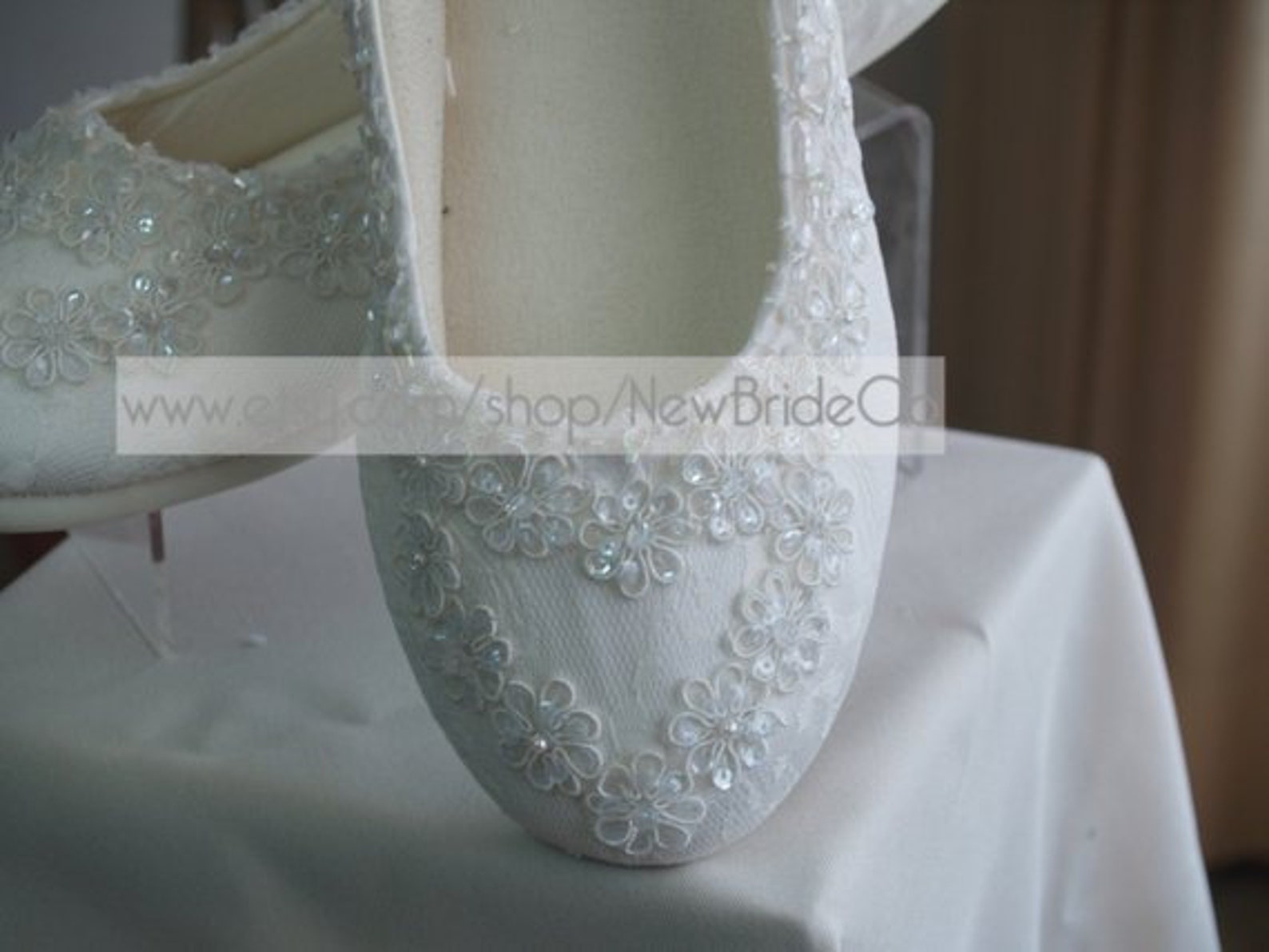 wedding ivory flats vegan shoes embellished with beading edge and sequins appliques, gorgeous victorian ballet style slippers, p