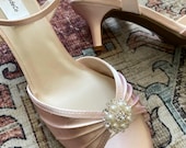 Blush Pink Low Heel Shoes 2'' M W and WW Width Adorned With