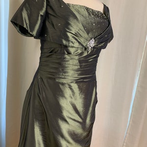 Clove Olive Green Formal dress Size 18 by Images Pleated Taffeta with Beadwork Bling, Green Wedding Anniversary Dress, Mother of The, Bolero