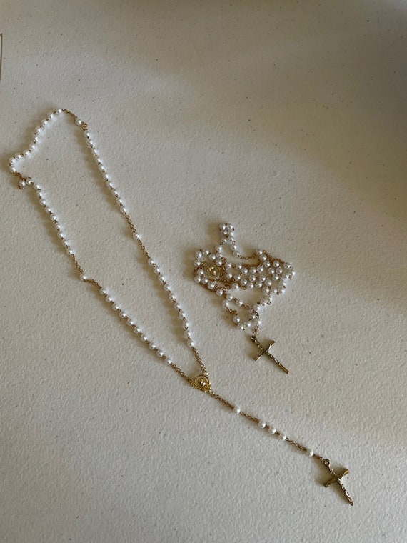 Baptism White/Gold Rosary beads, Communion Rosary… - image 7