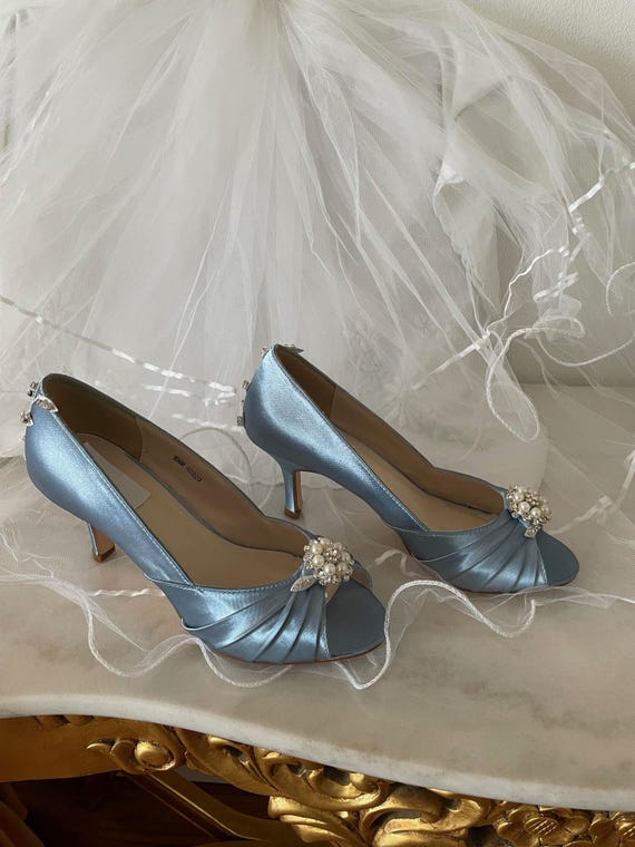 Dusty Blue Mid Heel Shoes: Silver Crystal Vine Peep Toe Heels - Etsy