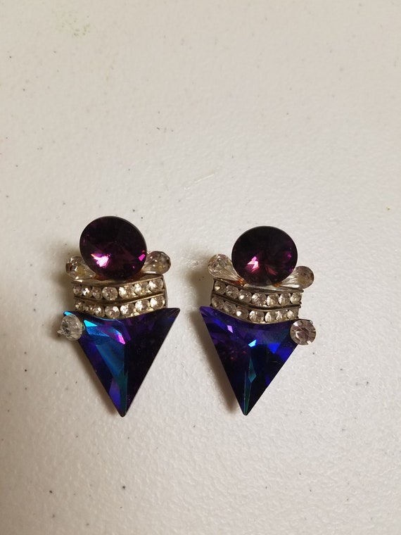 90s earrings copper tones, 90s earrings purple gl… - image 7