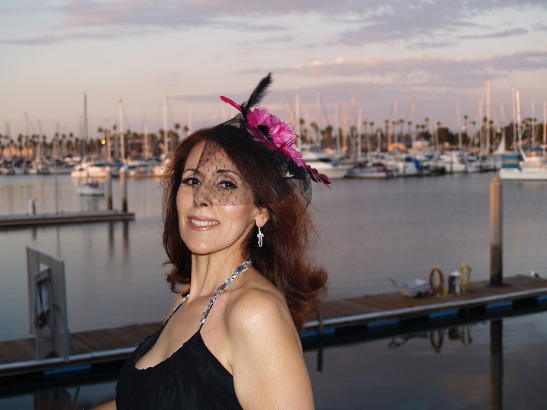 Hotpink Birdcage Fascinator W Black Veil, Black Hot Pink  display picture 3