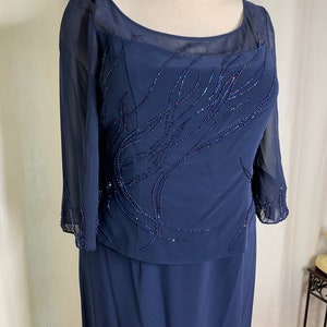 Vintage Navy Blue 3/4 Sleeve Size 18 Mother of The Bride Gown, Navy Blue Dress in Silky Crepe, Flattering Plus Size Dress, Sheer sleeves
