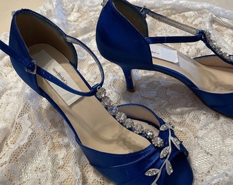 Buy Navy Blue Wedding Shoes: Satin Heels With Silver Crystals