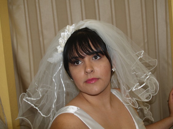 Brides & Hairpins Iven Chapel Veil with Blusher - Satin Ribbon Edging Retail