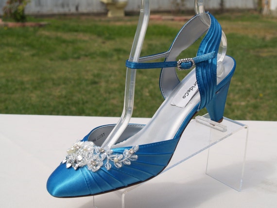 blue mid heel wedding shoes
