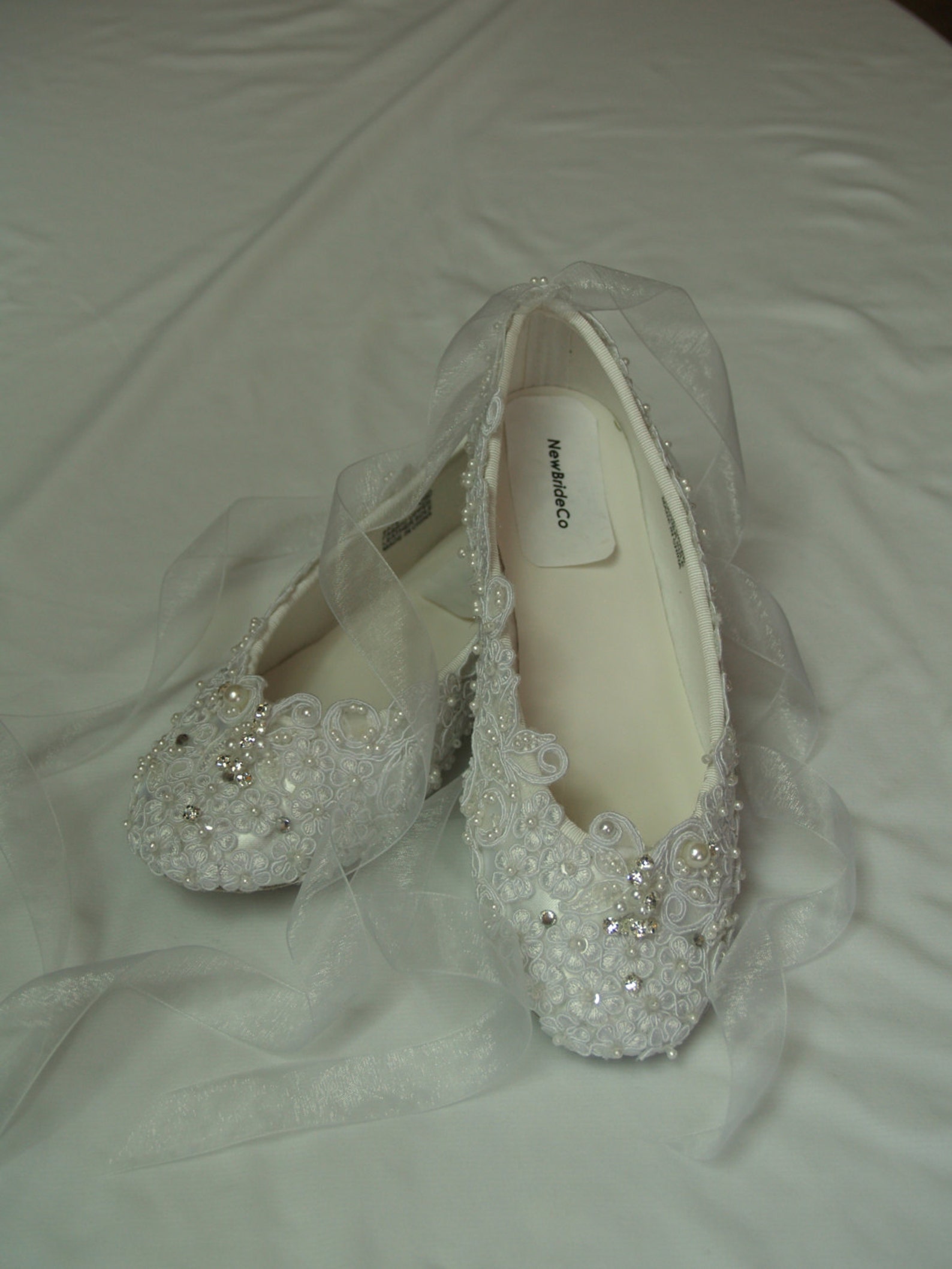 wedding ballet style slippers regally enhanced w lace swarovski crystals and pearls - white or ivory, edwardian, great gatsby, o