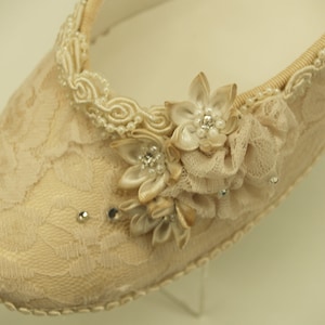 Champagne Wedding Flats Shoes Lace Vintage Modern inspired,Great Gatsby Shoes Style, Art Devo Nouveau shoes, Romantic Shoes, Renaissance