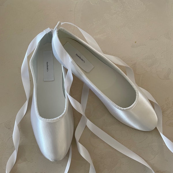 WHITE Satin Flats ballerina style with ankle strap laces Sheer or Satin,dyed satin flats ballerina style, Bride Satin slipper lace up ribbon