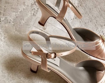 BLUSH PINK Shoes 3/4'' heel Spring Wedding shoes,BLUSH Brides Low Heel  Shoes Open Toe Ankle Strap,Blush short heels Victorian style shoe