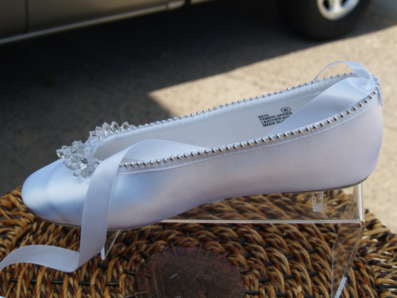Size 8 Ballet Style Slipper White Satin hand sewn silver Etsy