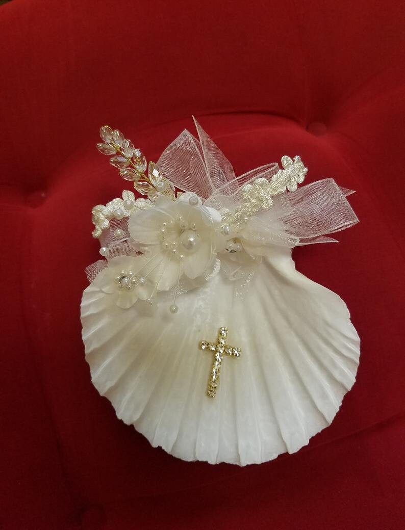 Baptism Shell for Ceremony Colors White Ivory Pink Gold Shell | Etsy