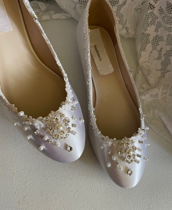 White Women Middle Heel Wedding Shoes 2 Inches Bride Shoes Luxury  Rhinestone Wedding Party Mary Jane Shoes Size 42 - AliExpress