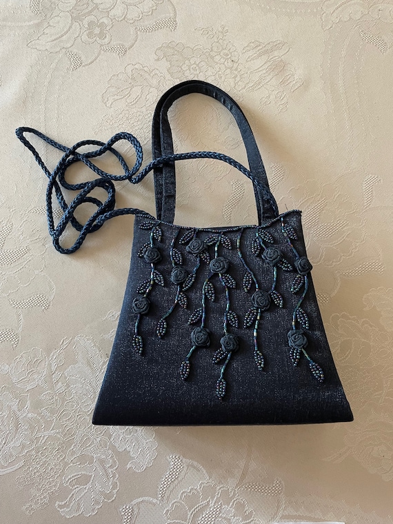 NAVY BLUE BEADED Evening bag, small navy blue pur… - image 1