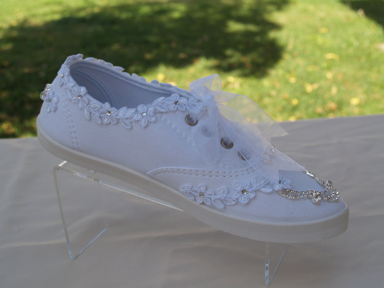 Wedding Bling Sneakers,white Canvas Flat Bridal Shoe