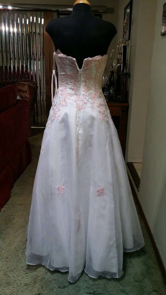 Pink Wedding Dress strapless, white pink A line X… - image 5