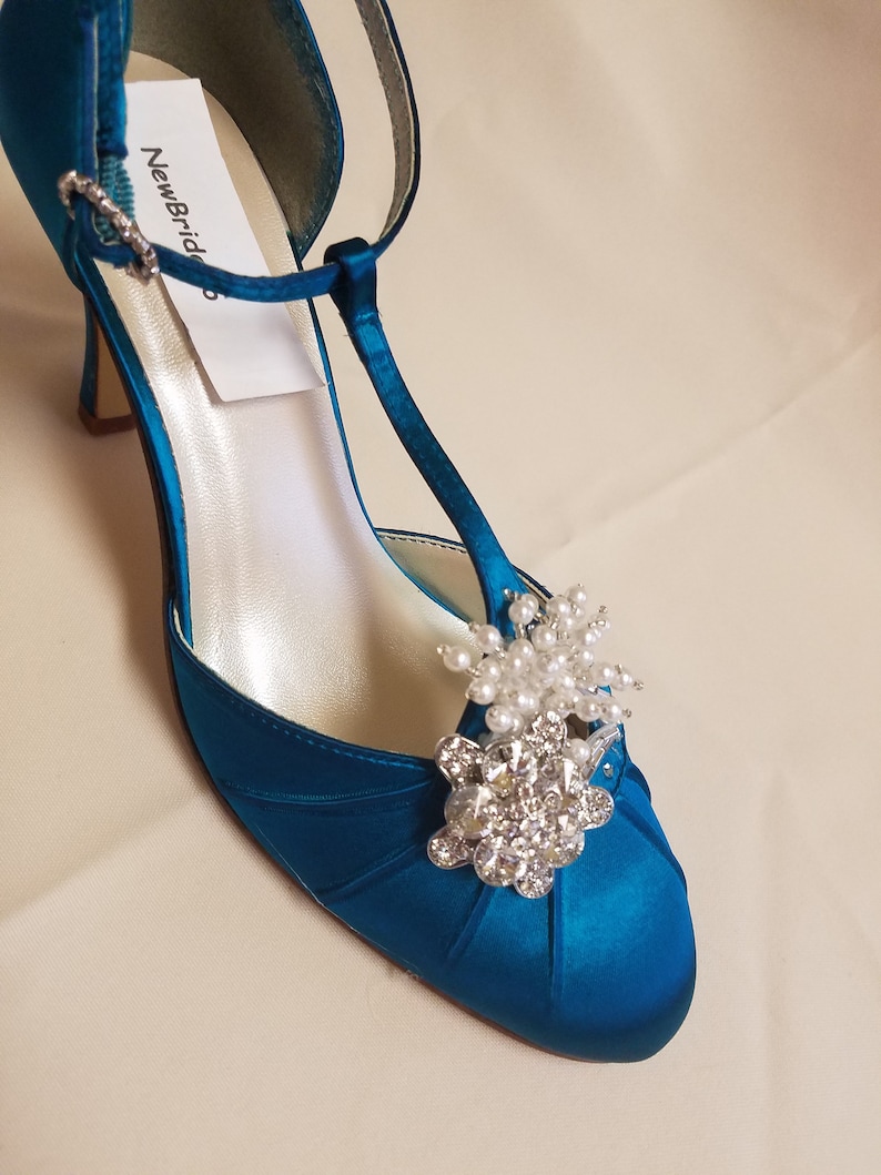 Teal Wedding Shoes Mid Heels Vintage Style Closed Toes 40s Etsy UK