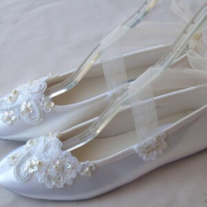 Shoes 7 Ivory Flats beaded Appliqués,Satin Ivory beaded Shoes,Lace Applique w Pearls,Lace Up Ribbon Slipper,Comfortable Wedding Shoes