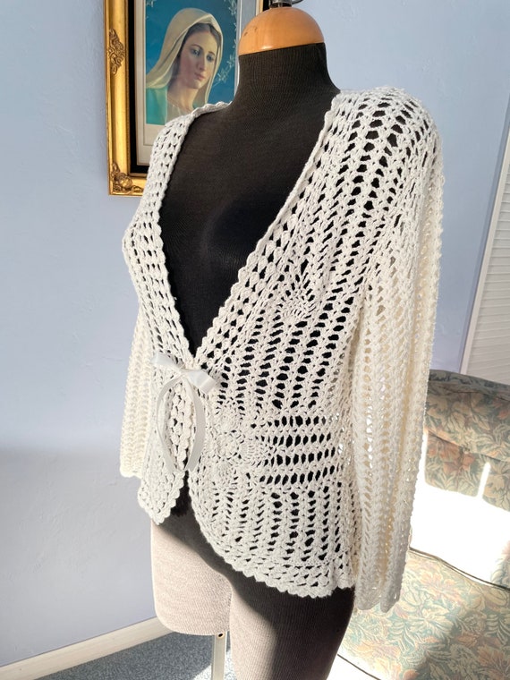 Vintage Off-White Knitted Jacket: Ramie Cotton Bl… - image 1