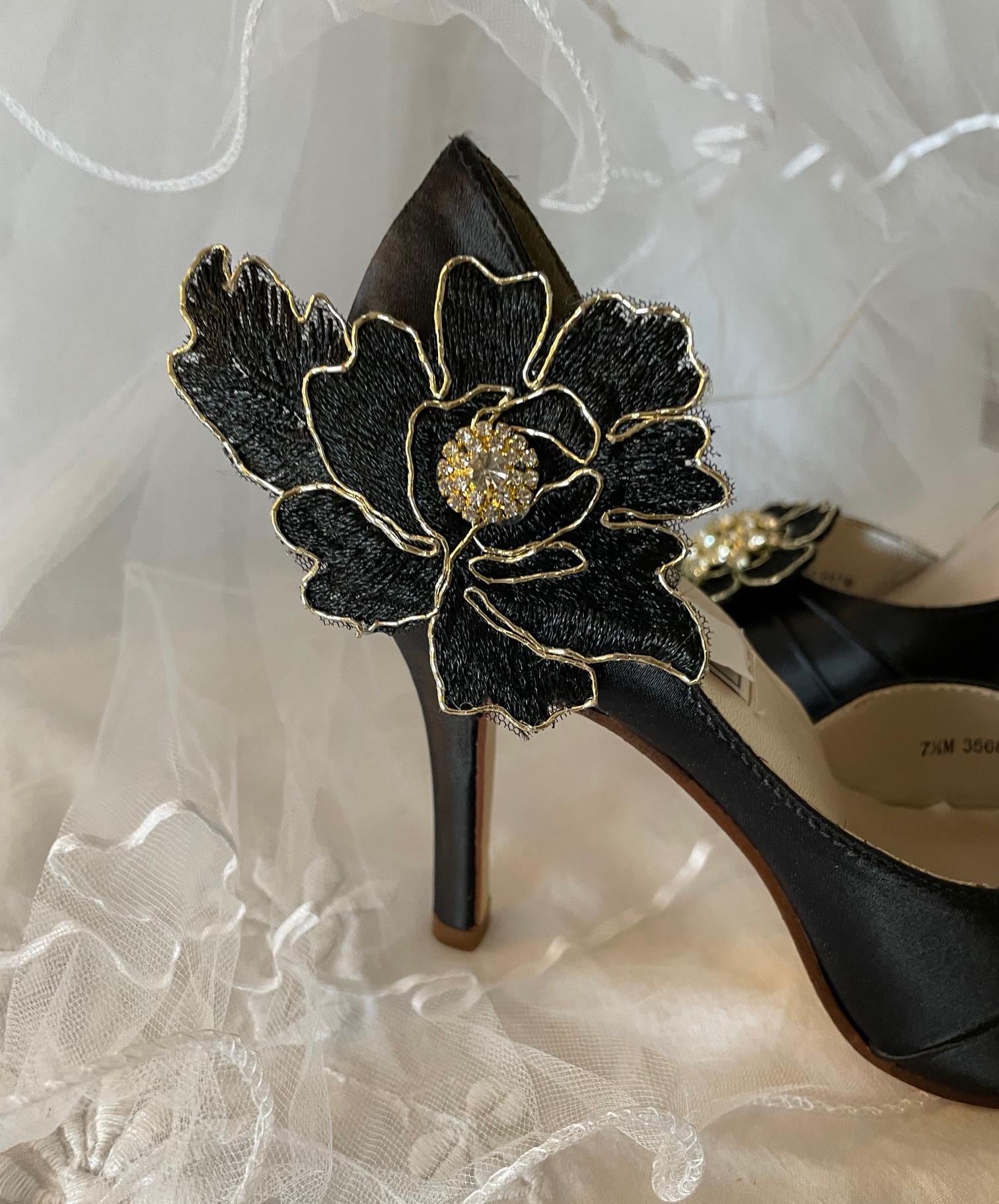 black prom dress heels & Gold Flower Heels: Embellished Shoes Discover a wide variety aw25 fs tag Timeless Dropped Waist Wedding Size:Custom Size（ FREE ）